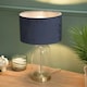image 2 of ValueLights Jessy Glass and Gold Metal Bedside Table Lamp with a Navy Blue Velvet Lampshade - Bulb Included Blue