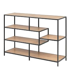 Seaford Wide Black Metal Bookcase with 4 Oak Shelves