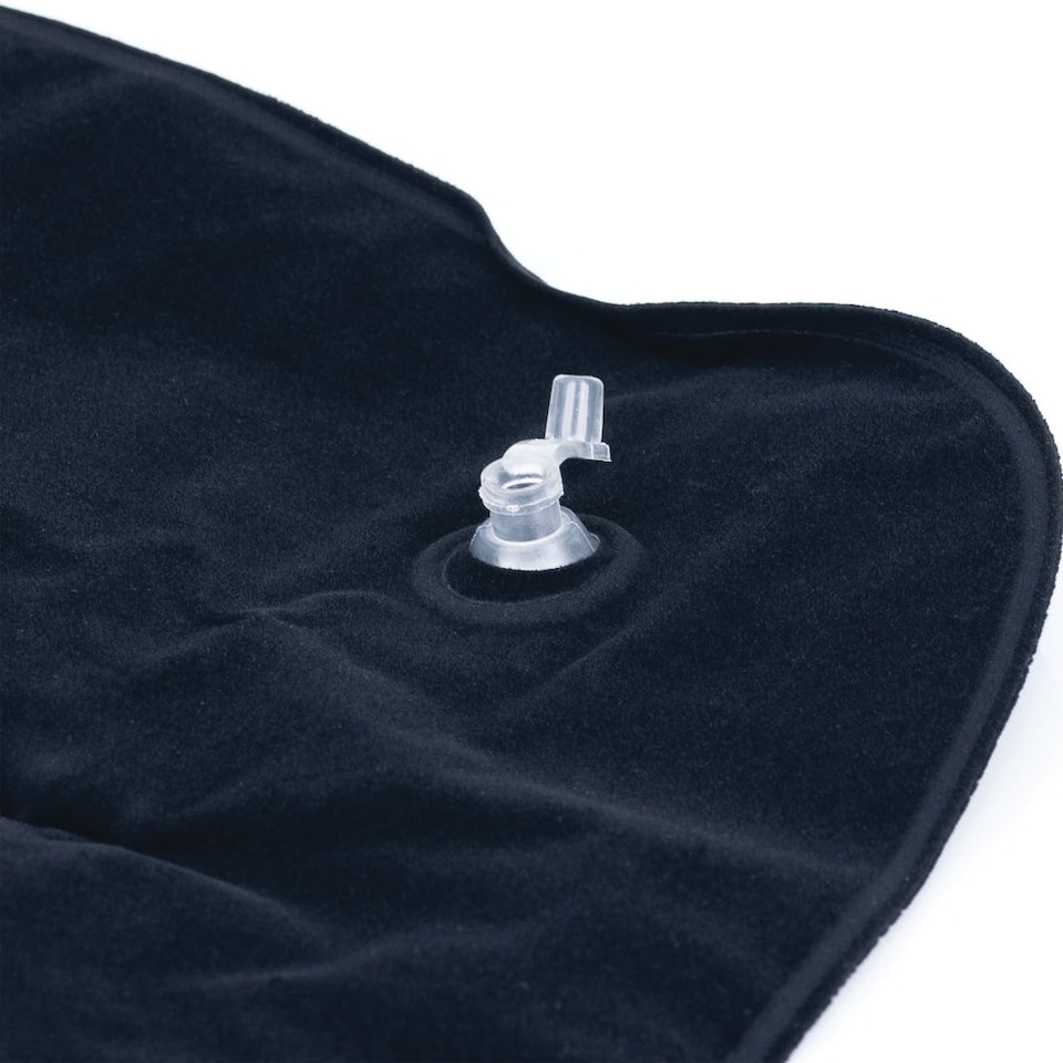 image 1 of Inflatable Travel Neck Pillow Black Soft Velour Air Cushion for Plane Car Train Coach Travel