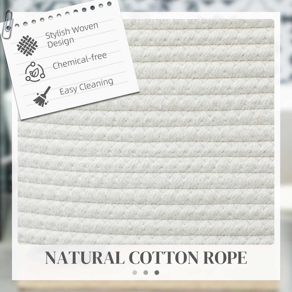 image 1 of HOMCOM 36L Laundry Hamper, Cotton Rope Laundry Basket with Handles, Collapsible Washing Bin, 38 x 45cm, Cream White