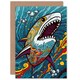 image 1 of Fun Colourful Psychedelic Pattern Pop Shark Birthday Card