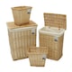 image 1 of JVL Hand Woven Acacia Set of 2 Rectangular Laundry Willow Baskets with 2 Waste Paper Baskets, Honey Finish Brown
