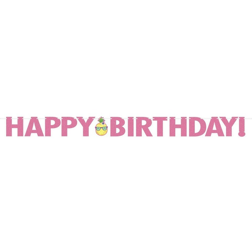 Creative Converting Glitter Pineapple Happy Birthday Banner - Pink/Yellow - One Size