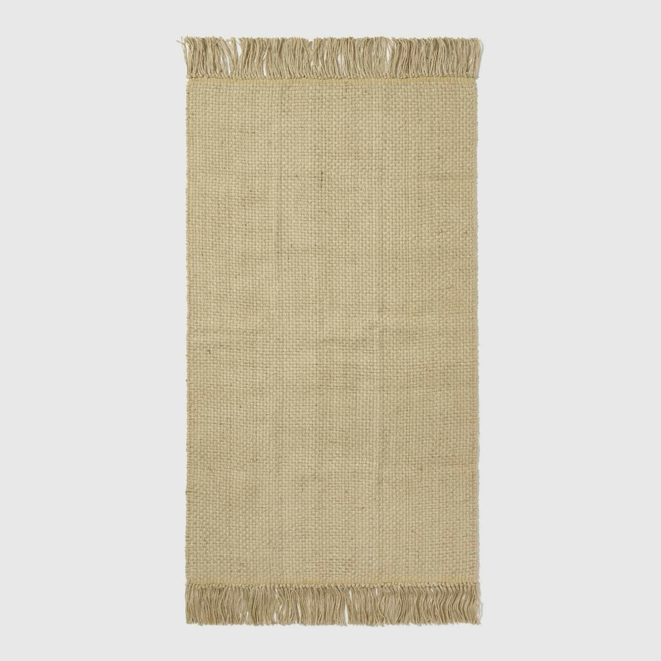 image 1 of Homescapes Zaphyr Natural Handwoven Jute Rug with Tassels - 70 x 120 cm | Cream | Natural
