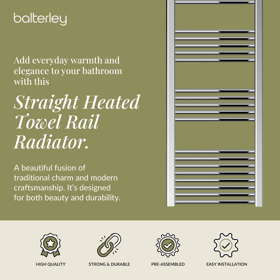 image 1 of Straight Heated Towel Rail Radiator, 459W, 500 x 1600mm, Chrome | Silver | Chrome
