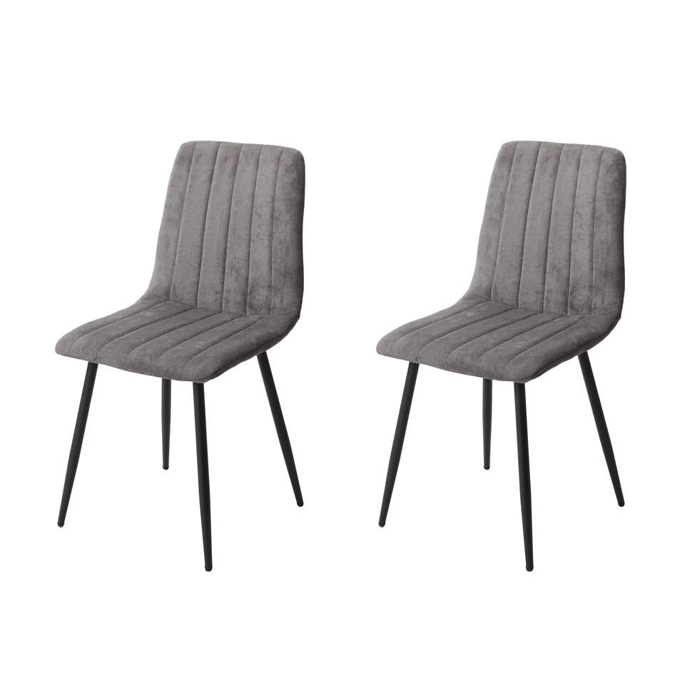 image 1 of Pair of Aspen Cord Fabric Straight Stitch Compact Dining Chairs with Black Tapered Metal Legs | Grey | Grey | 1