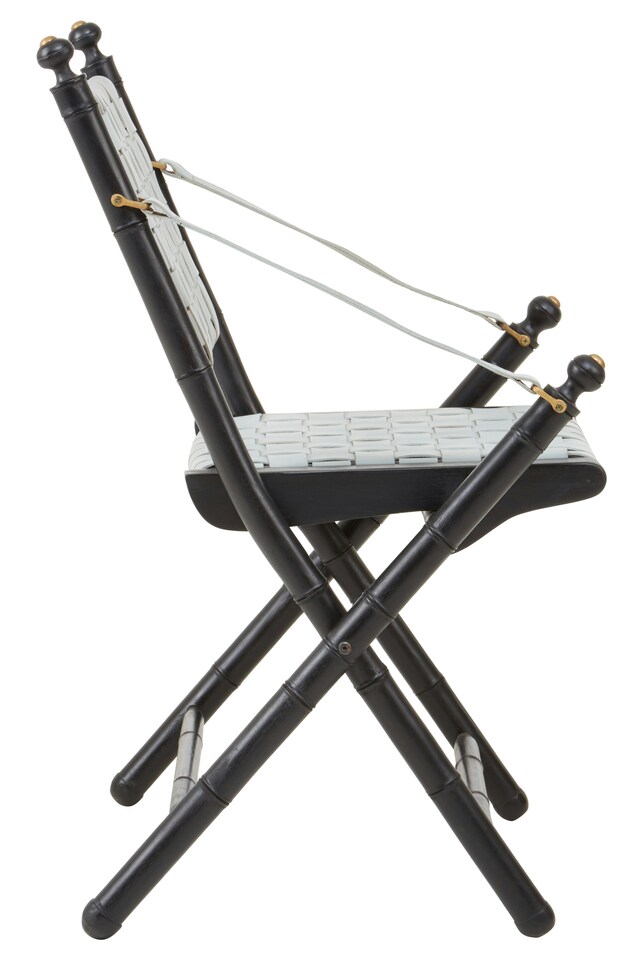 image 1 of White Leather and Black Teak Wood Chair,Grey Strap Upholstered Armchair,Lounge Chair,Ideal For Outdoor Use | White