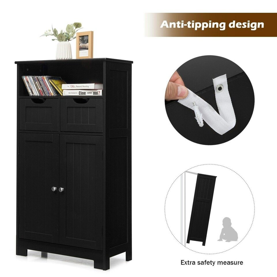 image 1 of COSTWAY Bathroom Cabinet Wooden Storage Cupboard Black Black