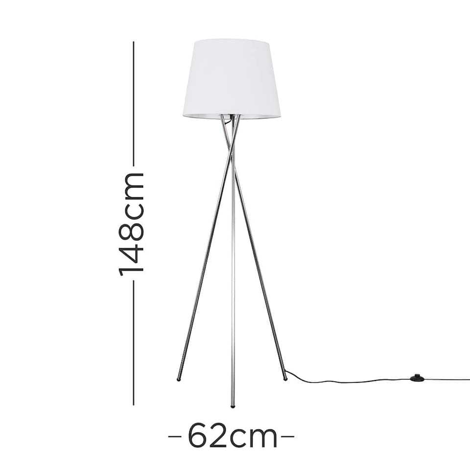 image 1 of ValueLights Camden Chrome Tripod Floor Lamp White Taper Shade & Bulb | White