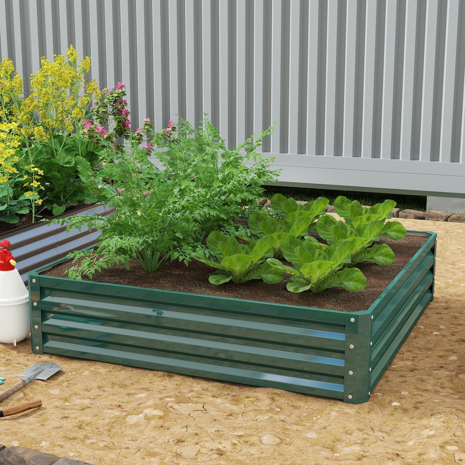 image 1 of Outsunny Raised Garden Bed Metal Patio Backyard Flower Vegetable Planter Green