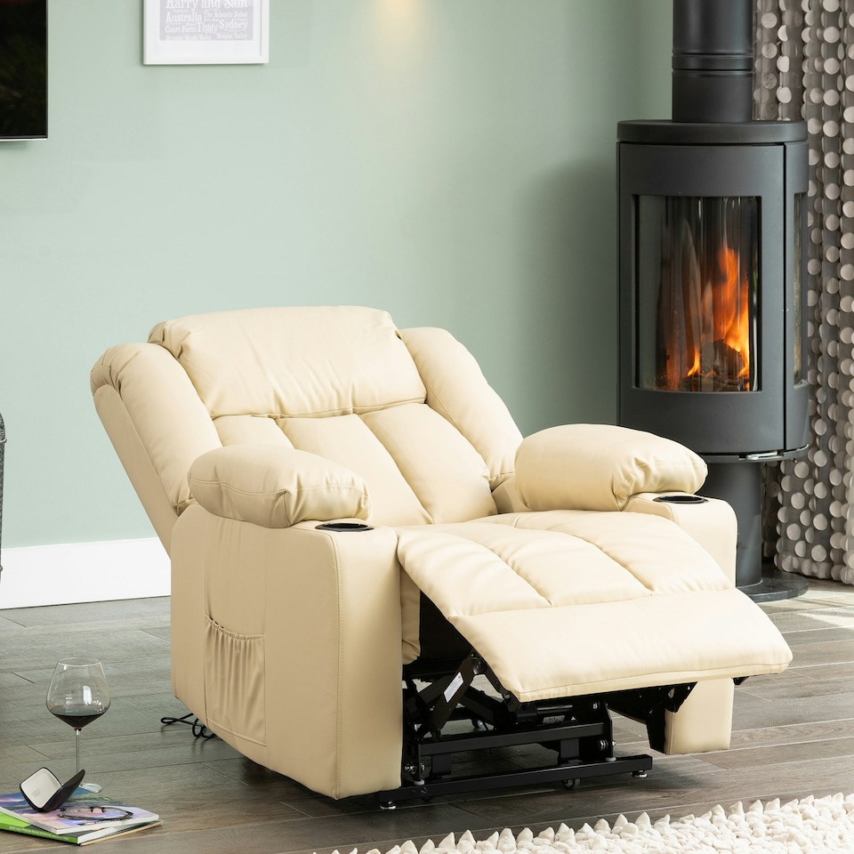 image 1 of Sheridan Dual Motor Electric Riser Recliner with Massage and Heat - Cream