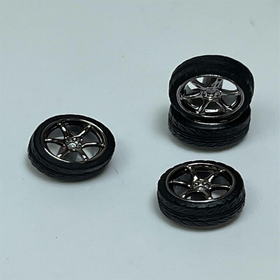 image 1 of BNDS Custom Wheel Parts Wheel and Tyre Set Black Chrome 1:64 MOT Hobby BC26404SBC