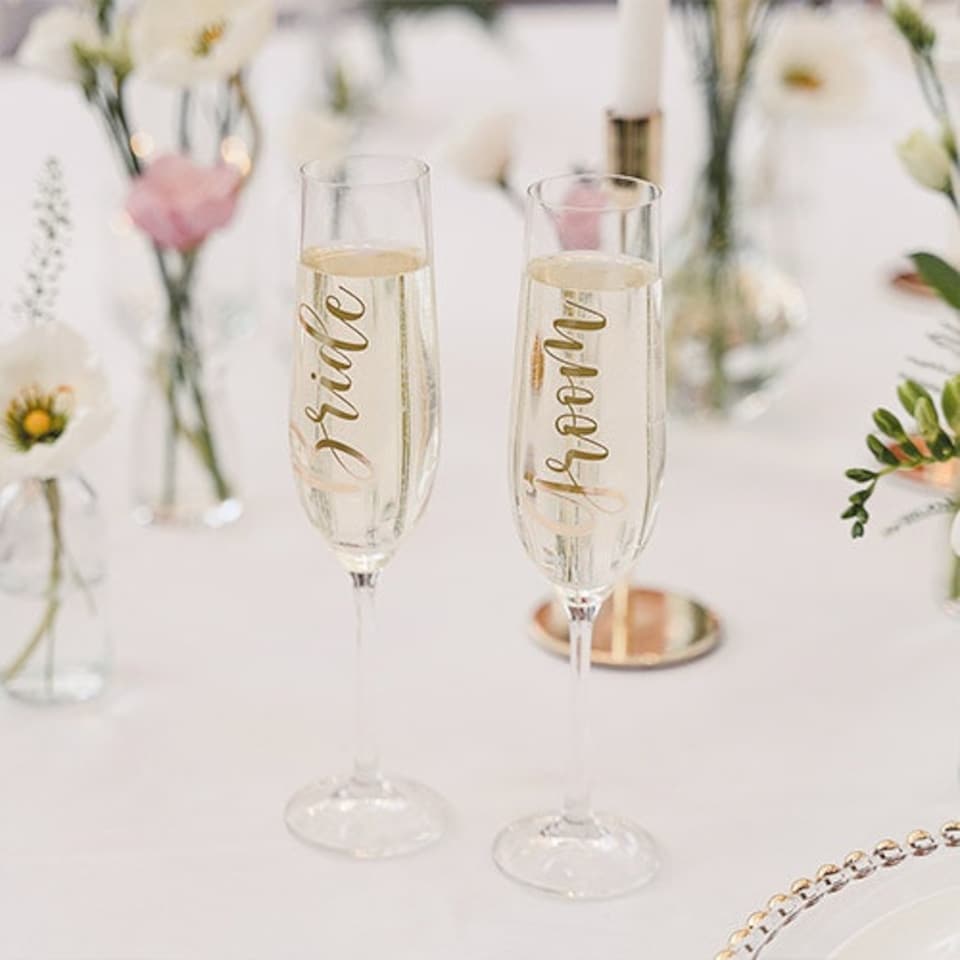 image 1 of Bride & Groom Gold Prosecco / Champagne Drinking Glass Stickers