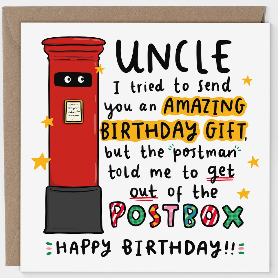 image 1 of Funny Uncle Birthday Card - I Tried to Send You an Amazing Gift - Postbox Joke - Humorous Birthday Card for Uncle