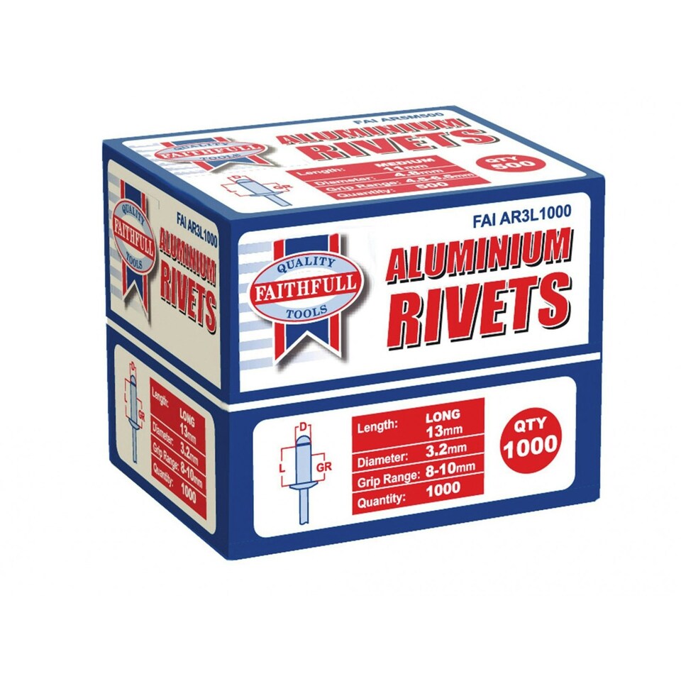 Faithfull Aluminium Rivets, Bulk Pack - Multi Colour - 3mm Long (Pack of 1000)