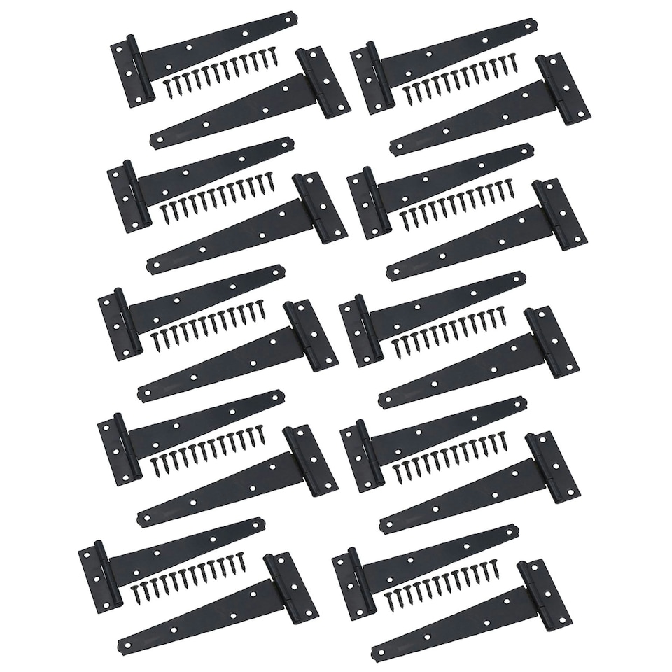 image 1 of 6" (150mm) Heavy Duty T Tee Hinges for Doors + Gates with Fixing Screws 20pc Black