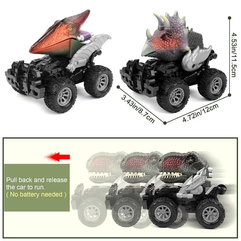 image 1 of Pack of 3 Dino Cars with Mini Dinosaurs & Play Map Roaring Fun on Wheels!