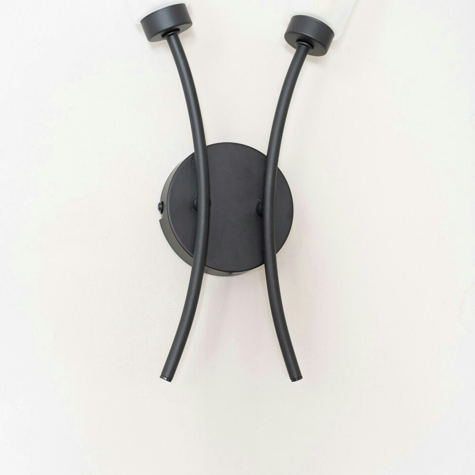 image 1 of ValueLights Maya Matt Black 2 Way Curved Upright Reed Shaded Wall Light