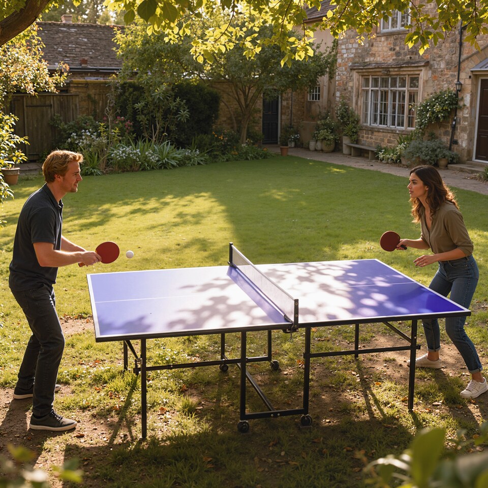 image 1 of SPORTNOW 9FT Holding Tennis Table w/ Four Wheels, for Indoors, Blue