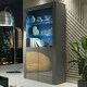 image 4 of Display Cabinet 100cm Grey Gloss Doors Dark Matt Body Free LED Grey