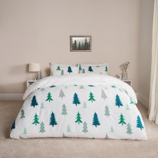 OHS Teddy Fleece Christmas Tree Winter Warm Duvet Cover and Pillowcase Set | Green | Single