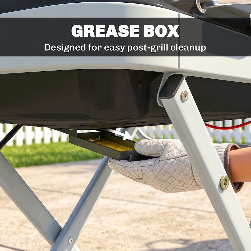 image 1 of Outsunny Foldable Gas BBQ Barbecue Grill with Side Table, 2.5 kW, Black | Black | Black | 109 x 55 x 89 cm