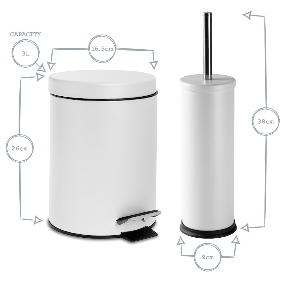 image 1 of Harbour Housewares Bathroom Bin & Toilet Brush Set - 3L - Matt Pink - Round Stainless Steel Slim Trashcan Rubbish Bin & Brush
