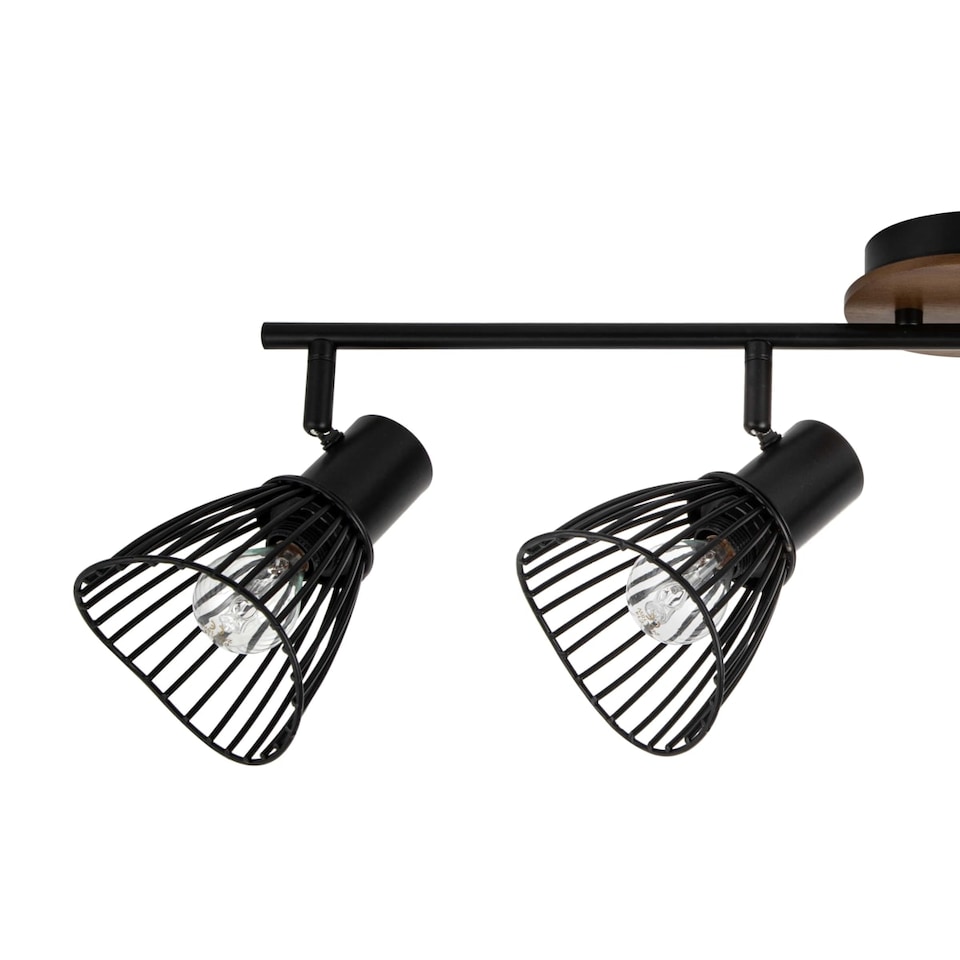 image 1 of COSYLYTE Hadley 4 Light Matt Black Wire Shade Spotlight with Wooden Backplate | Black | Walnut wood | 1