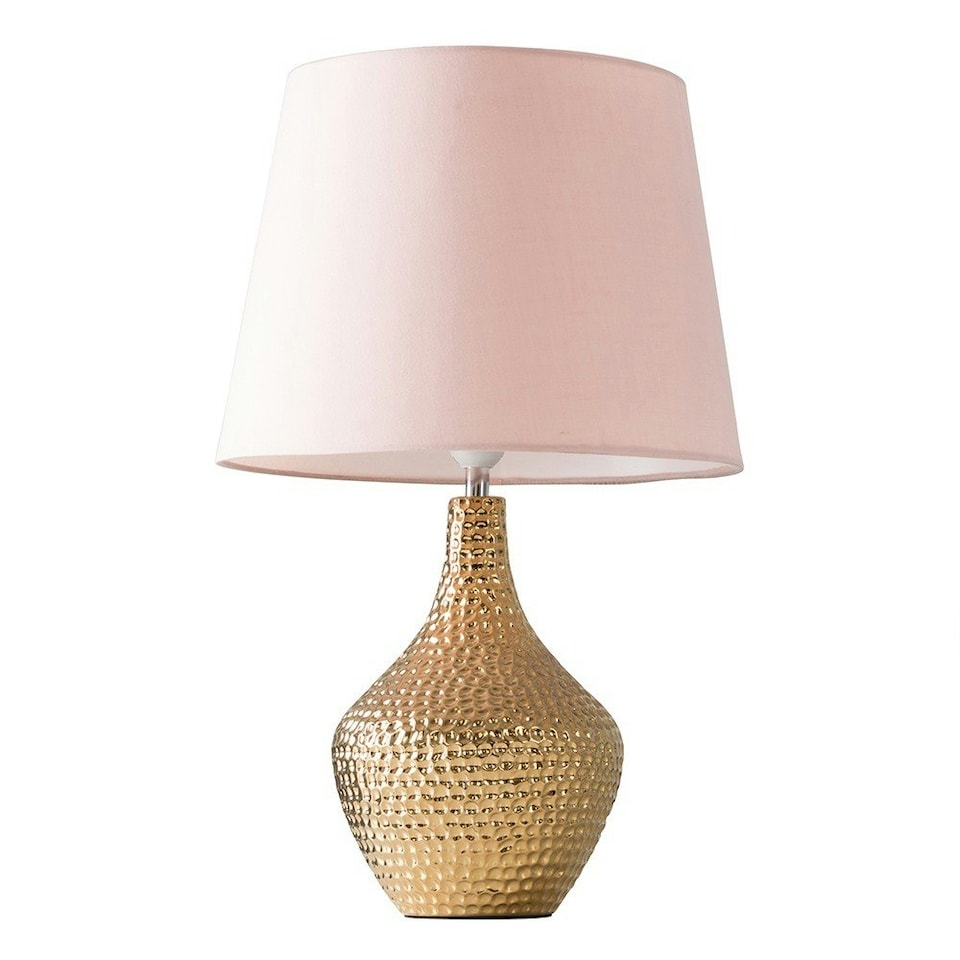 image 1 of ValueLights Modern Metallic Gold Indent Textured Ceramic Table Lamp With Pink Shade
