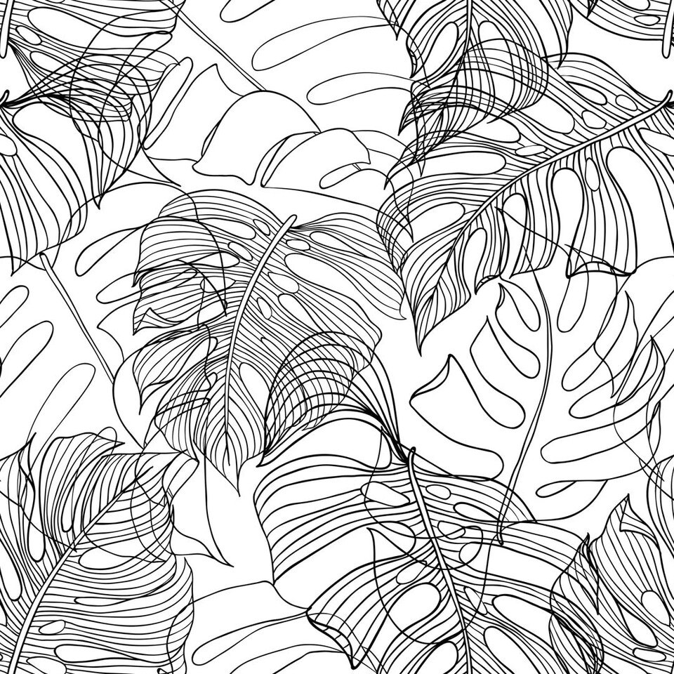 image 1 of Monstera Leaf Wallpaper in Monochrome Multi