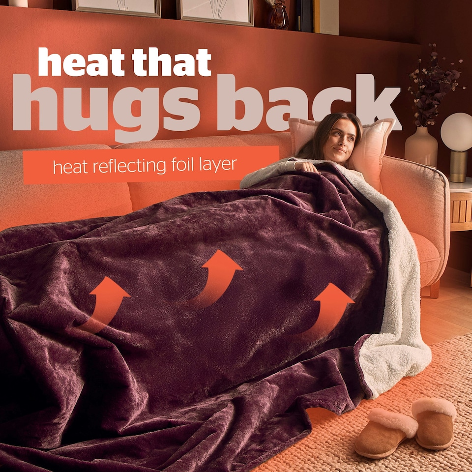 image 1 of Silentnight Heat Genie Self Heating Giant Blanket Purple | Berry