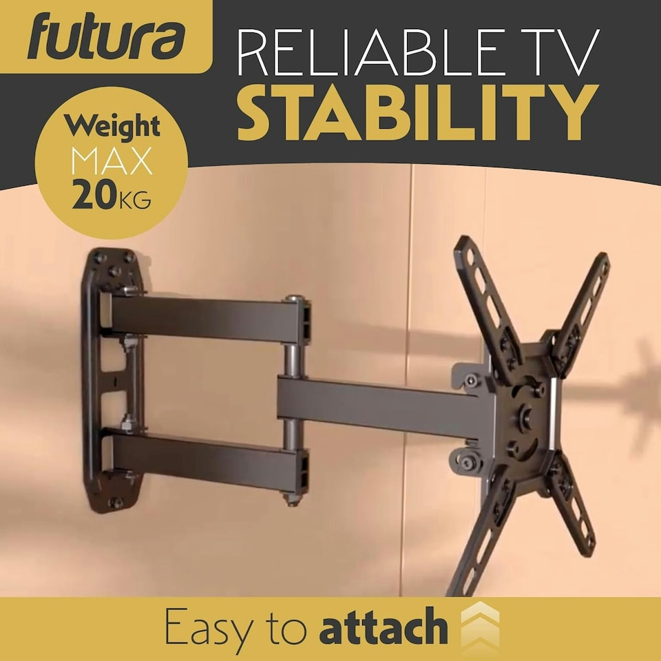 image 1 of Futura Universal TV Wall Mount Bracket for 13-43 Inch TVs, Tilt, Swivel & 90° Rotation