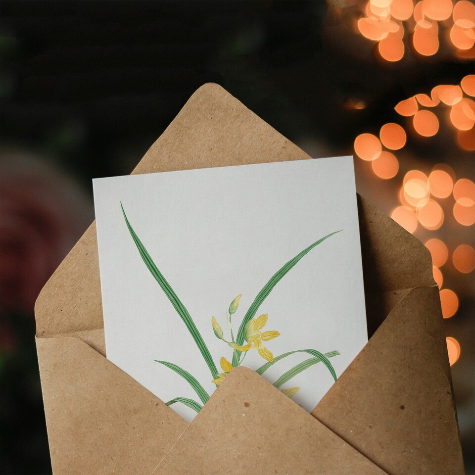image 1 of Vintage Japanese Botanical Art Card Yellow Lilies