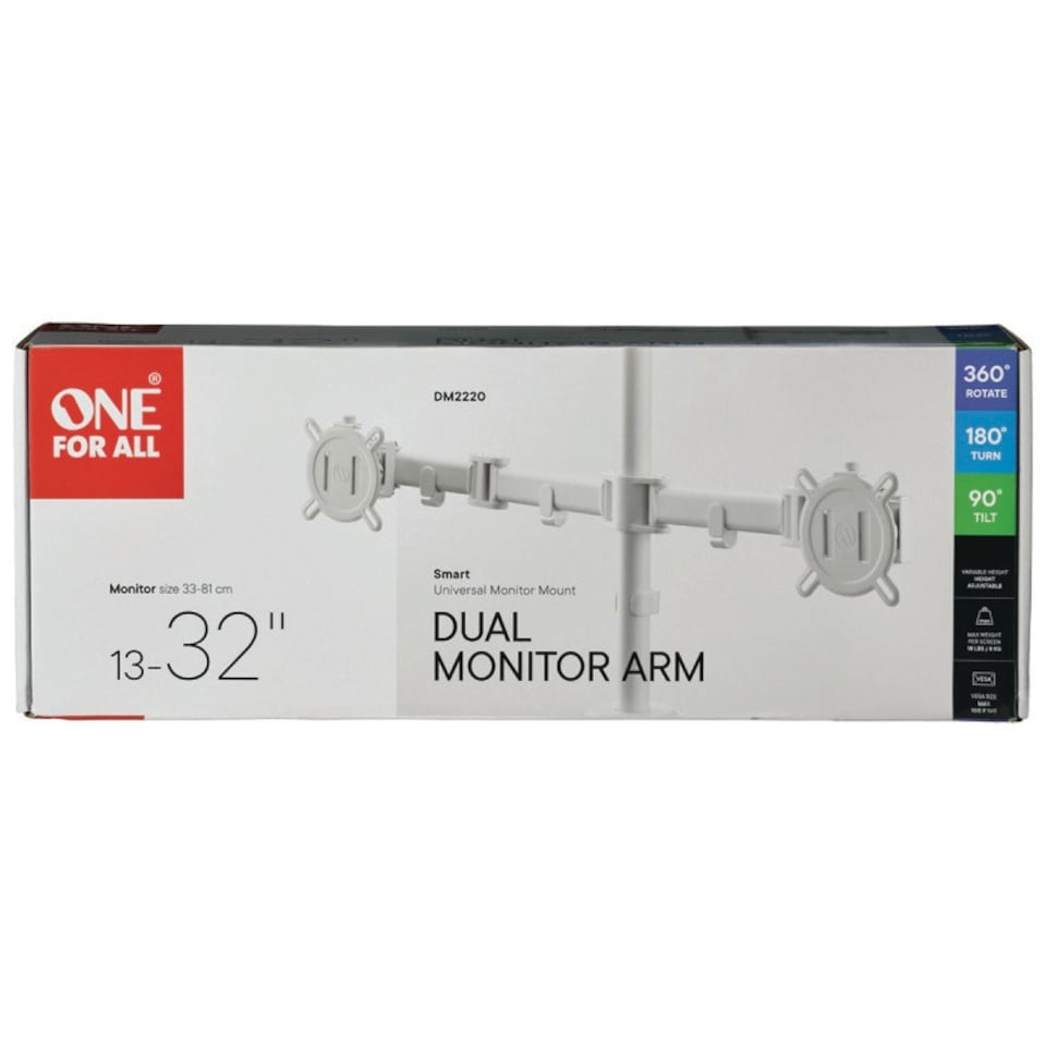 image 1 of One For All DM2220 Smart Line Dual Monitor Mount - White