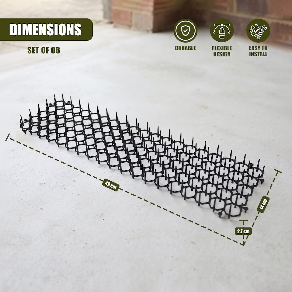 image 1 of GEEZY 6 Piece Animal Repellent Mats, Plastic, Black, 49 x 14 cm