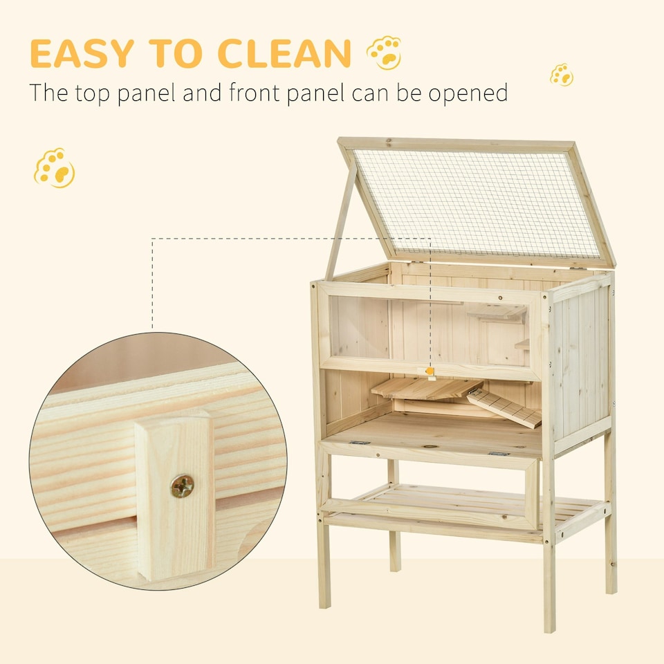 image 1 of PawHut Wooden Hamster Cage w/ Storage Shelf, Openable Top for Gerbils