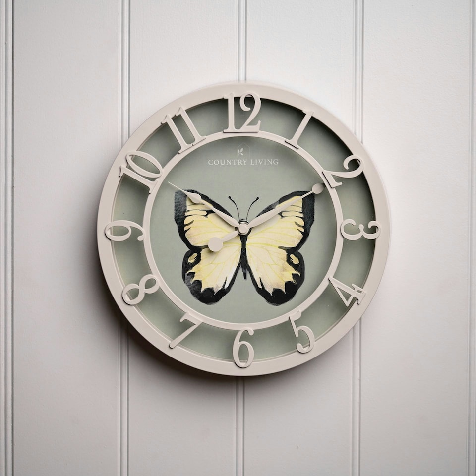image 1 of Country Living Outdoor Clock - Butterfly 25cm Green