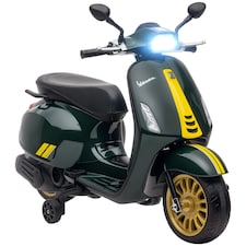AIYAPLAY Vespa Licensed 12V Kids Electric Bike w/ 2 Training Wheels, Green