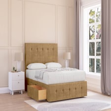 Sloomy Cambridge Mink Plush Divan Bed With Mattress 2 Drawers Left Side With 54" Floor Standing Headboard & 12" Matching Footboard 3' Single | Brown | Mink | Single | 1