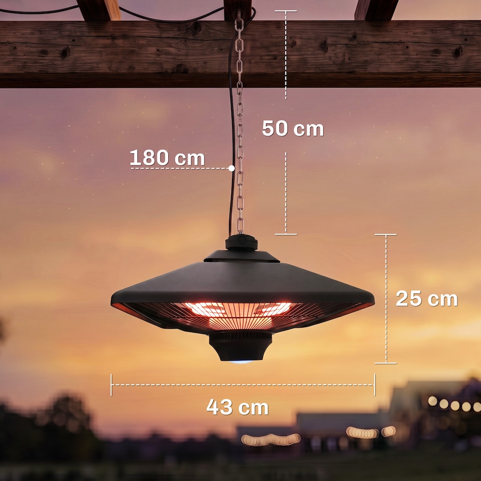 image 1 of Outsunny 2kw Electric Heater LED Halogen Heating Hanging Light Outdoor Remote
