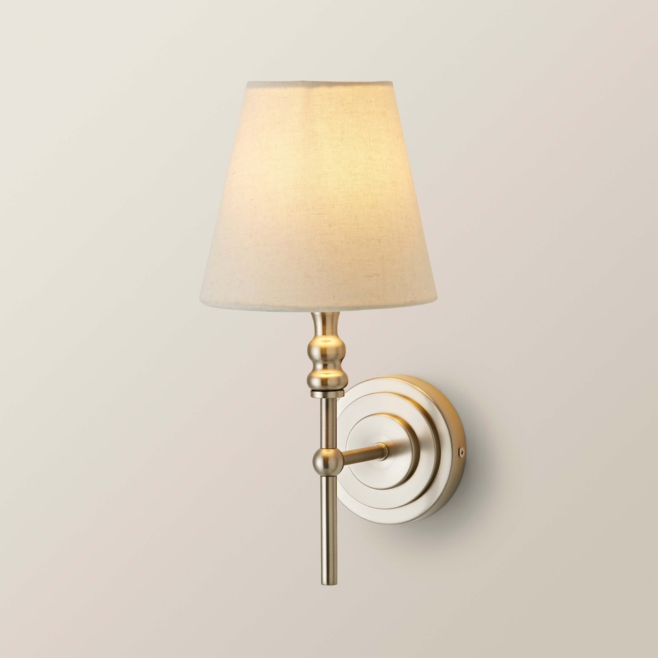 image 1 of ValueLights Maggie Linen Shade Chrome Candlestick Wall Light | Chrome