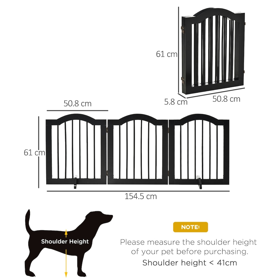 image 1 of PawHut Freestanding Pet Gate Safety Barrier 3 Pannel w/ Support Feet Black