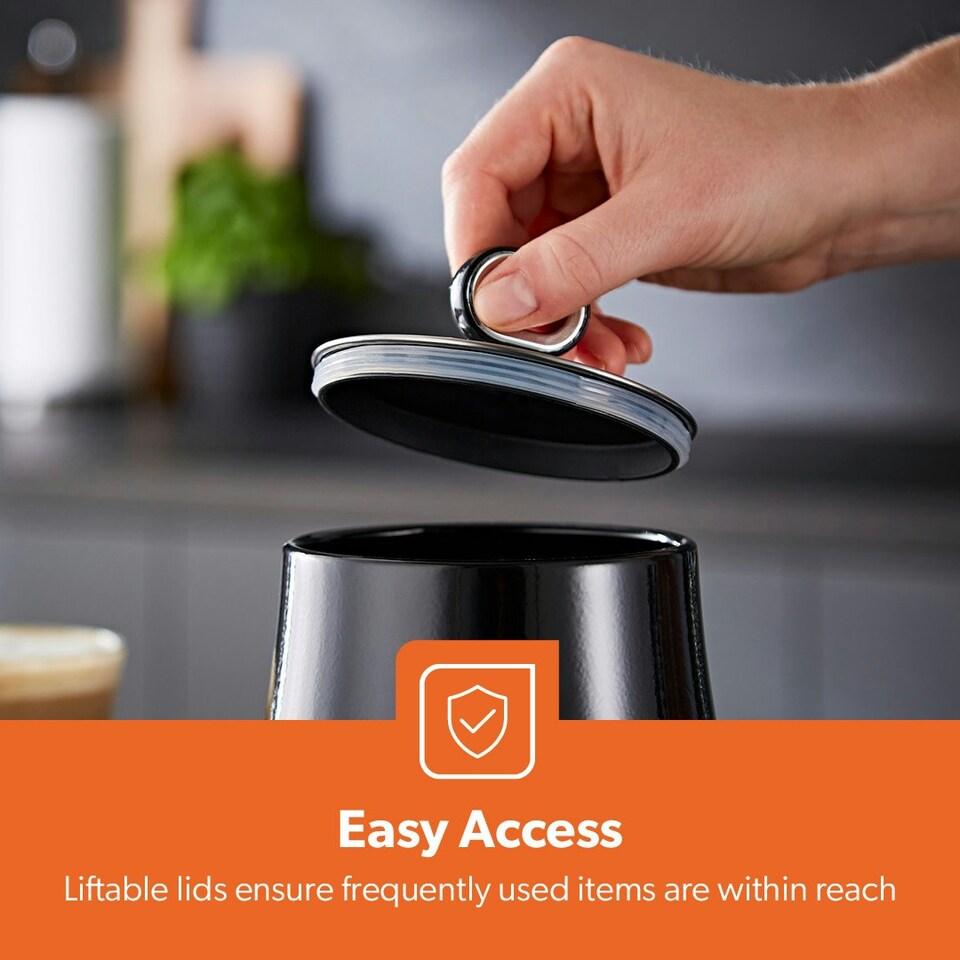 image 1 of GEEPAS 3-Piece Tea Coffee Sugar Canisters Set | Black