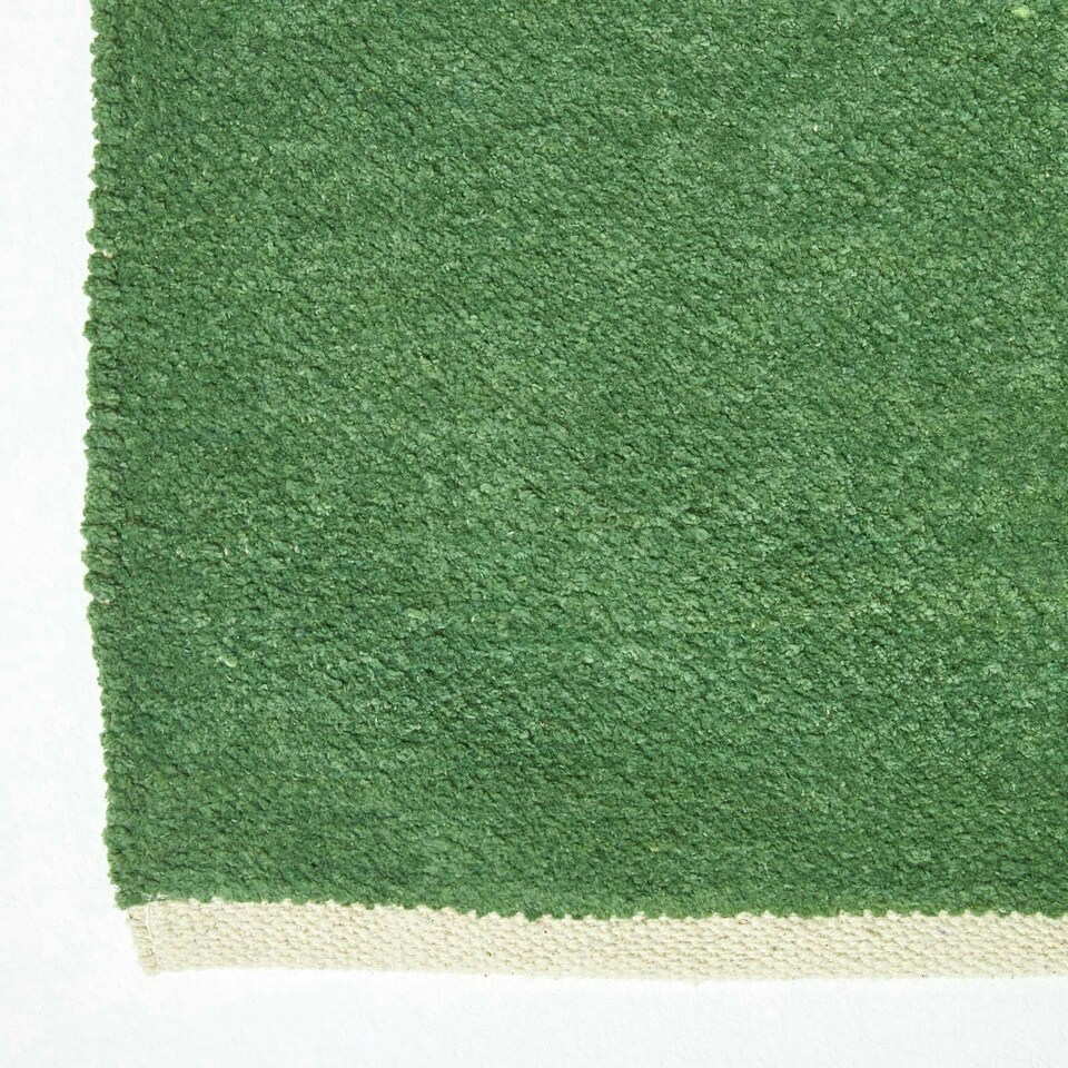 image 1 of Homescapes Dark Olive 100% Cotton Plain Chenille Rug with Natural Trim - 45 x 70 cm Green | 45 x 70 cm