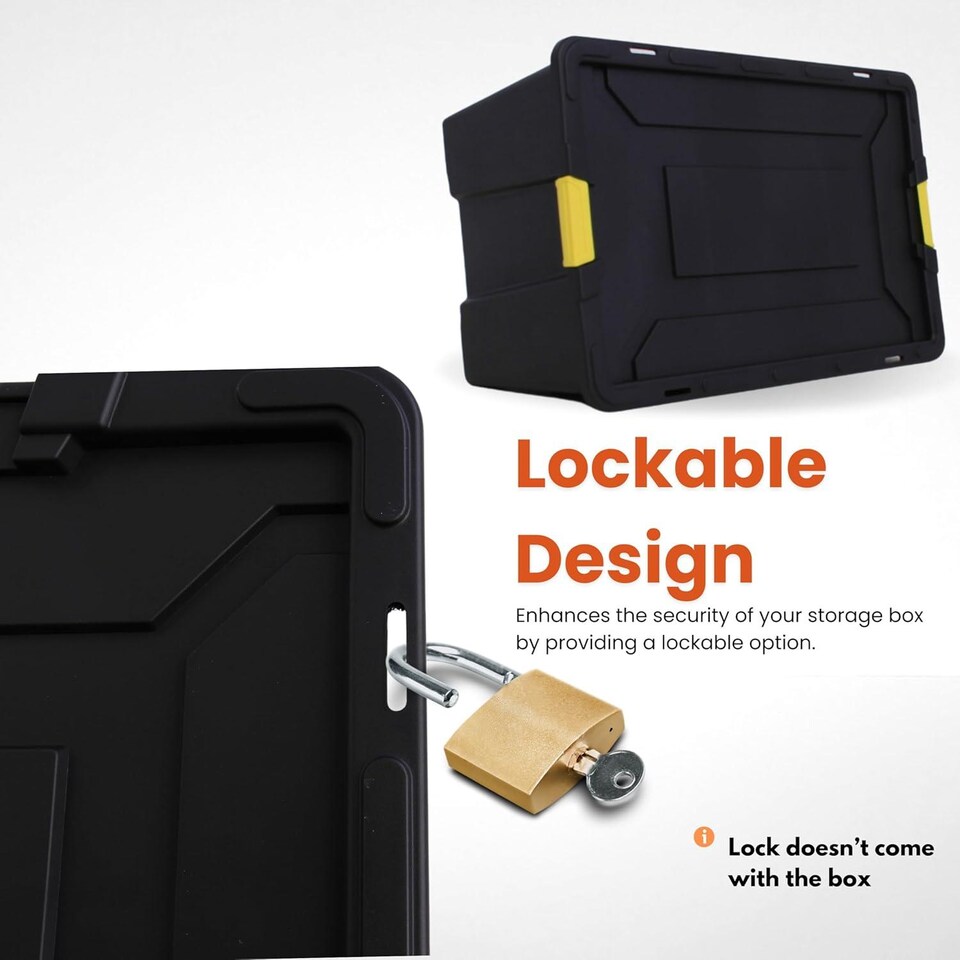image 1 of Large Plastic Storage Box with Lid (92x58x42 cm) Heavy Duty Container 150L Capacity Black Stackable Box for Garage Pack of 10