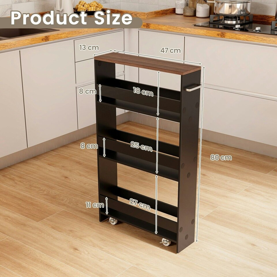 image 1 of COSTWAY 4-Tier Slim Storage Cart with Open Shelves Black Black