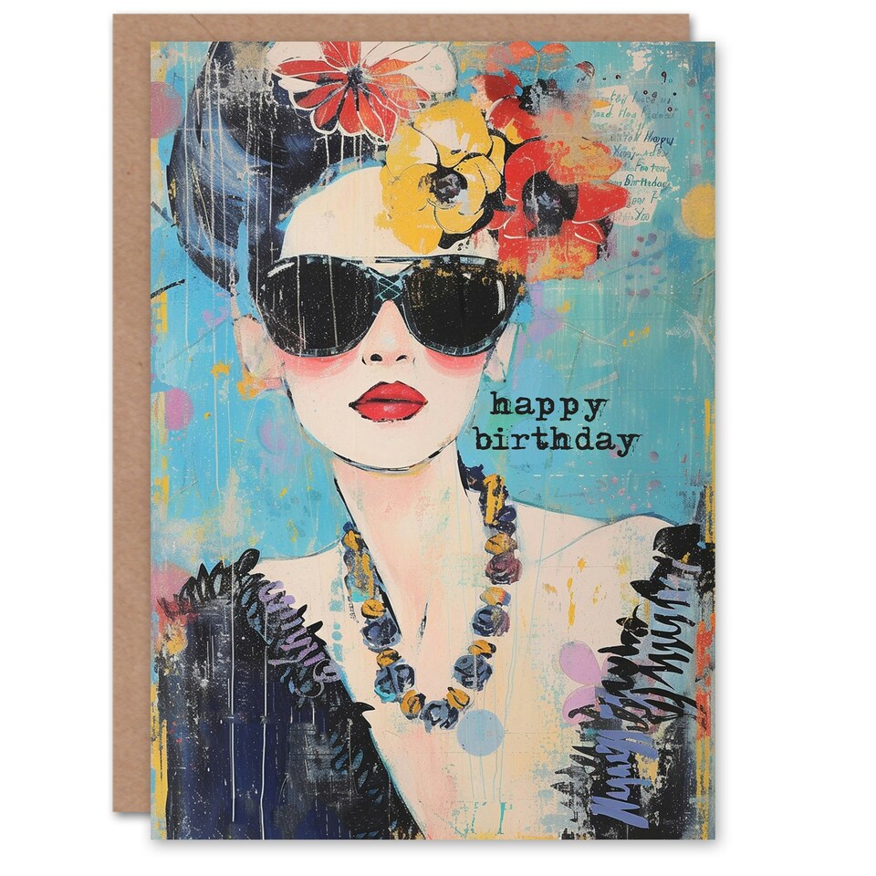 image 1 of Sunglasses Modern Fashion Portrait Woman Her Birthday Card