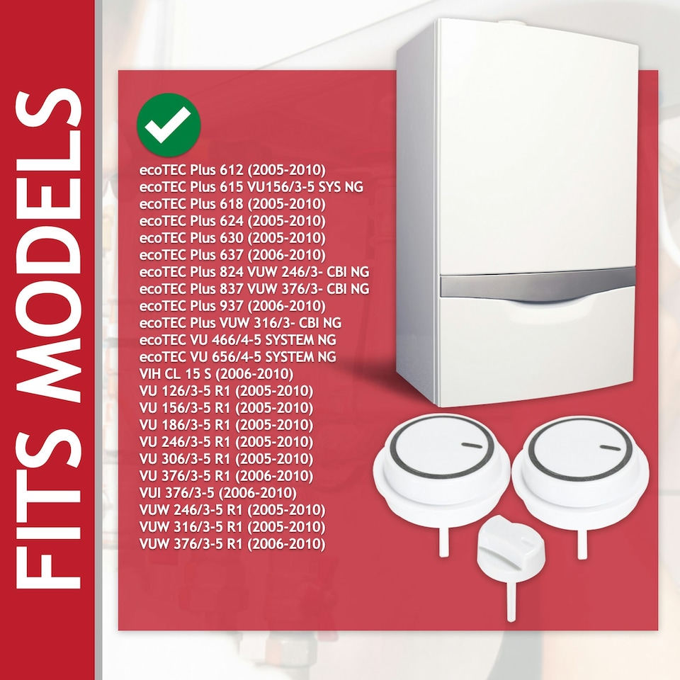 image 1 of SPARES2GO Control Knobs Kit for Vaillant ecoTEC Plus VIH VU VUI VUW Boiler (Pack of 3)