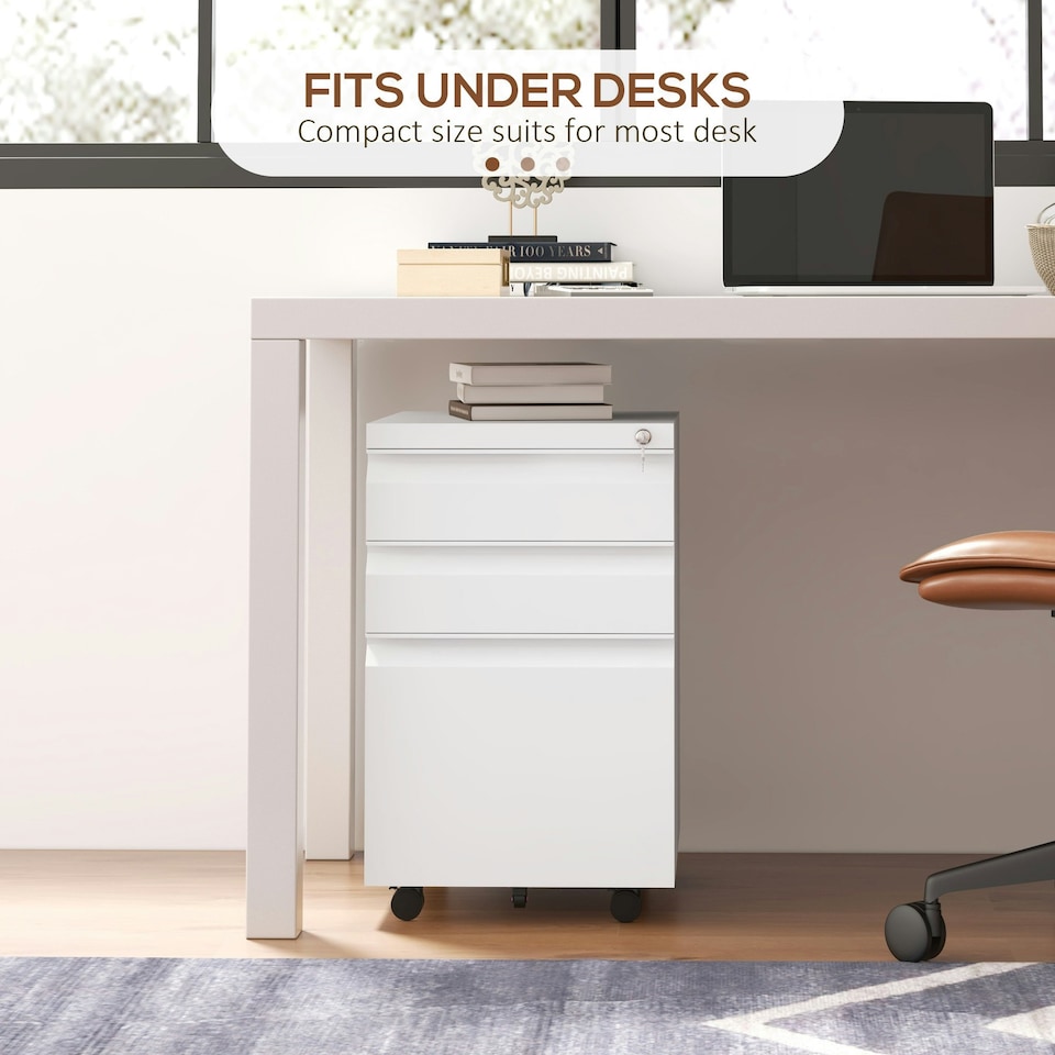 image 1 of Vinsetto Filing Cabinet with Lock and Hanging Bar for Letter A4 Legal, White | White