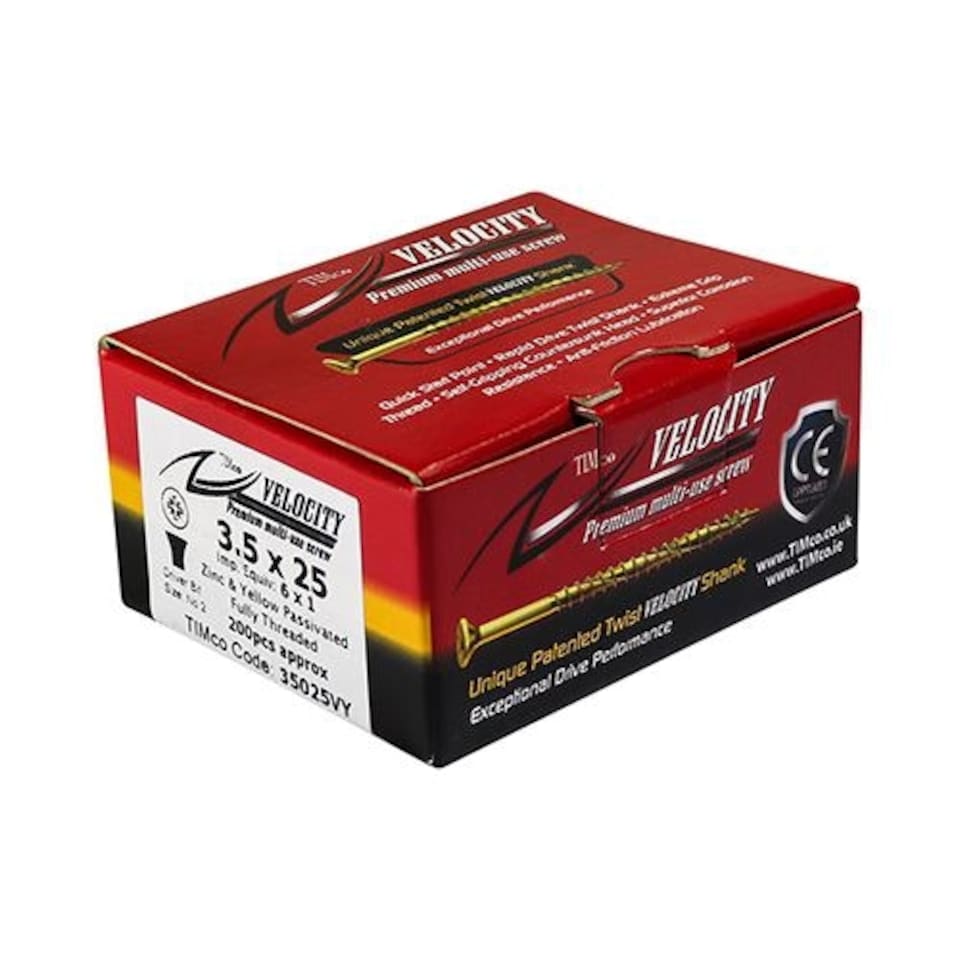 image 1 of Timco - Velocity Premium Multi-Use Screws - PZ - Double Countersunk - Yellow  (Size 4.5 x 30 - 200 Pieces)